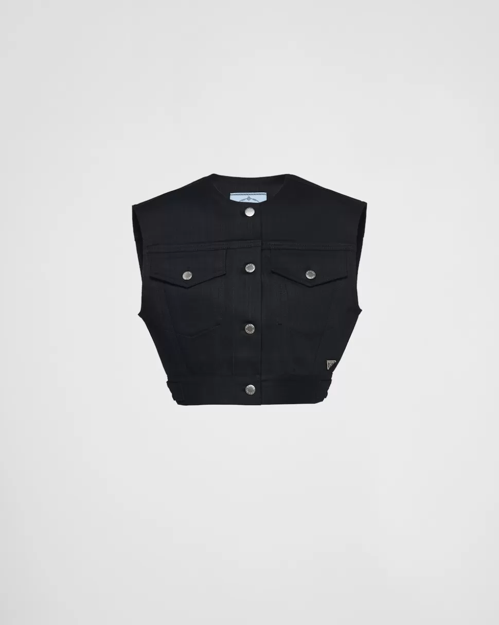 New Prada Weste Aus Stretch-denim Schwarz