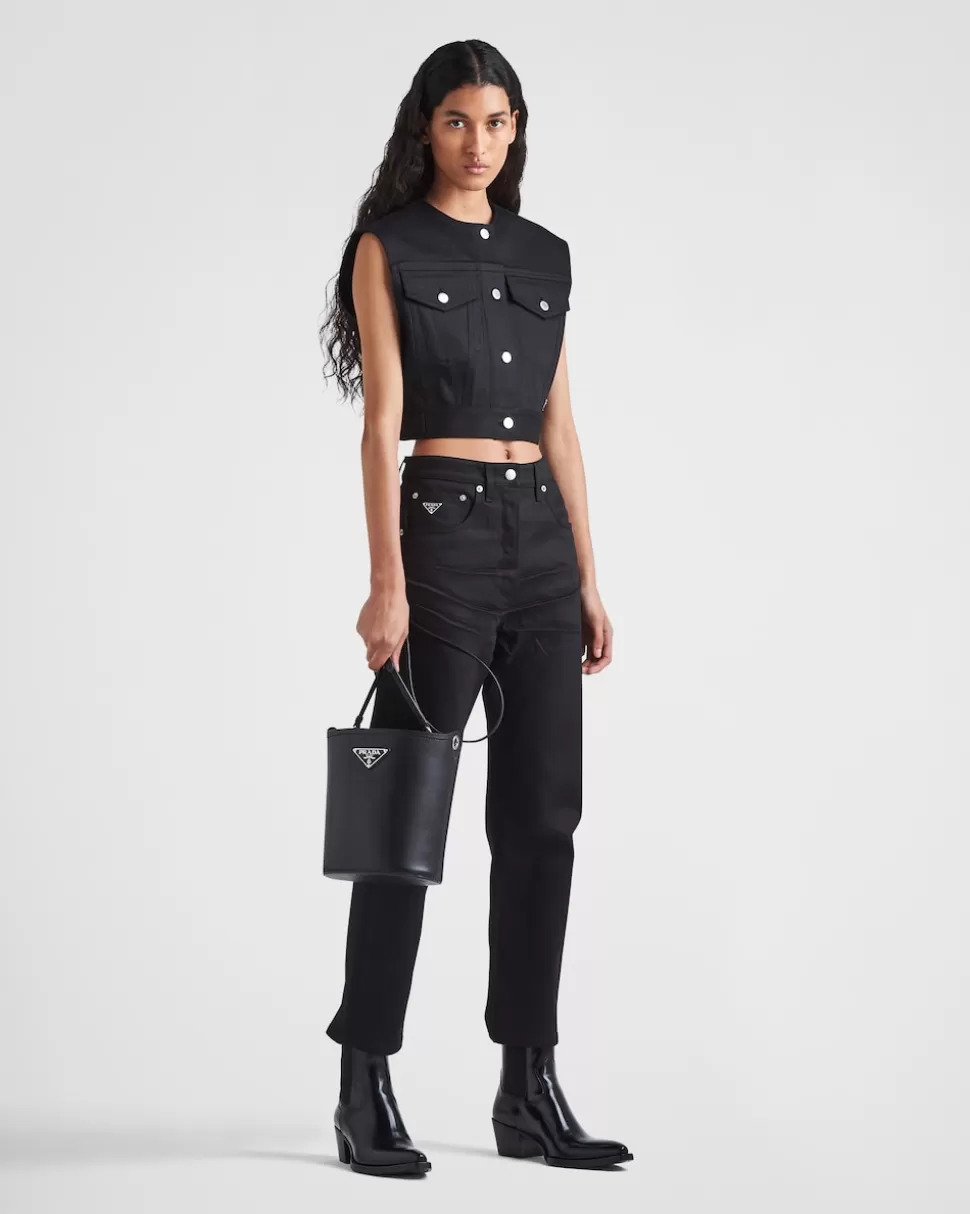 New Prada Weste Aus Stretch-denim Schwarz