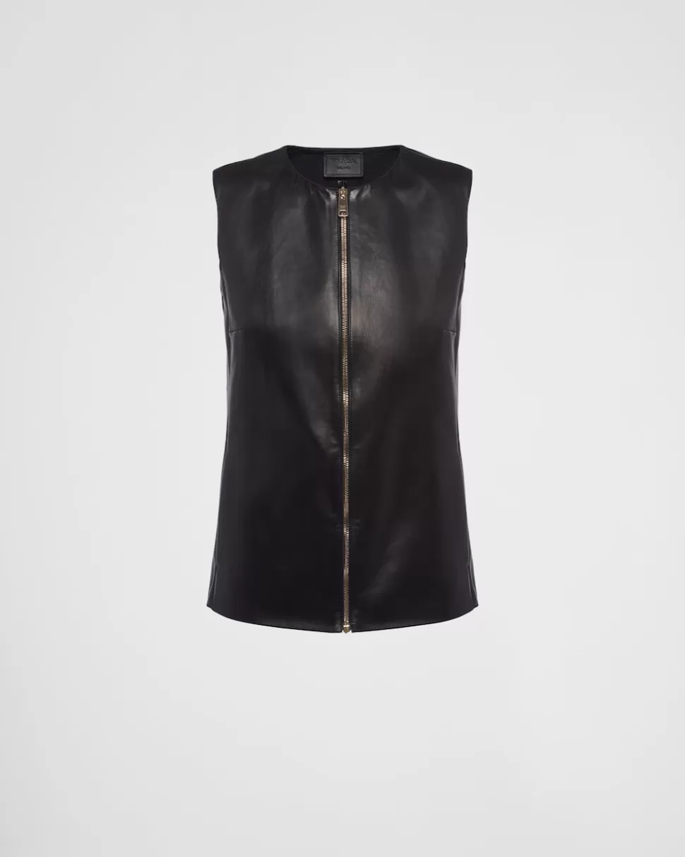 Cheap Prada Weste Aus Stretch-nappaleder Schwarz