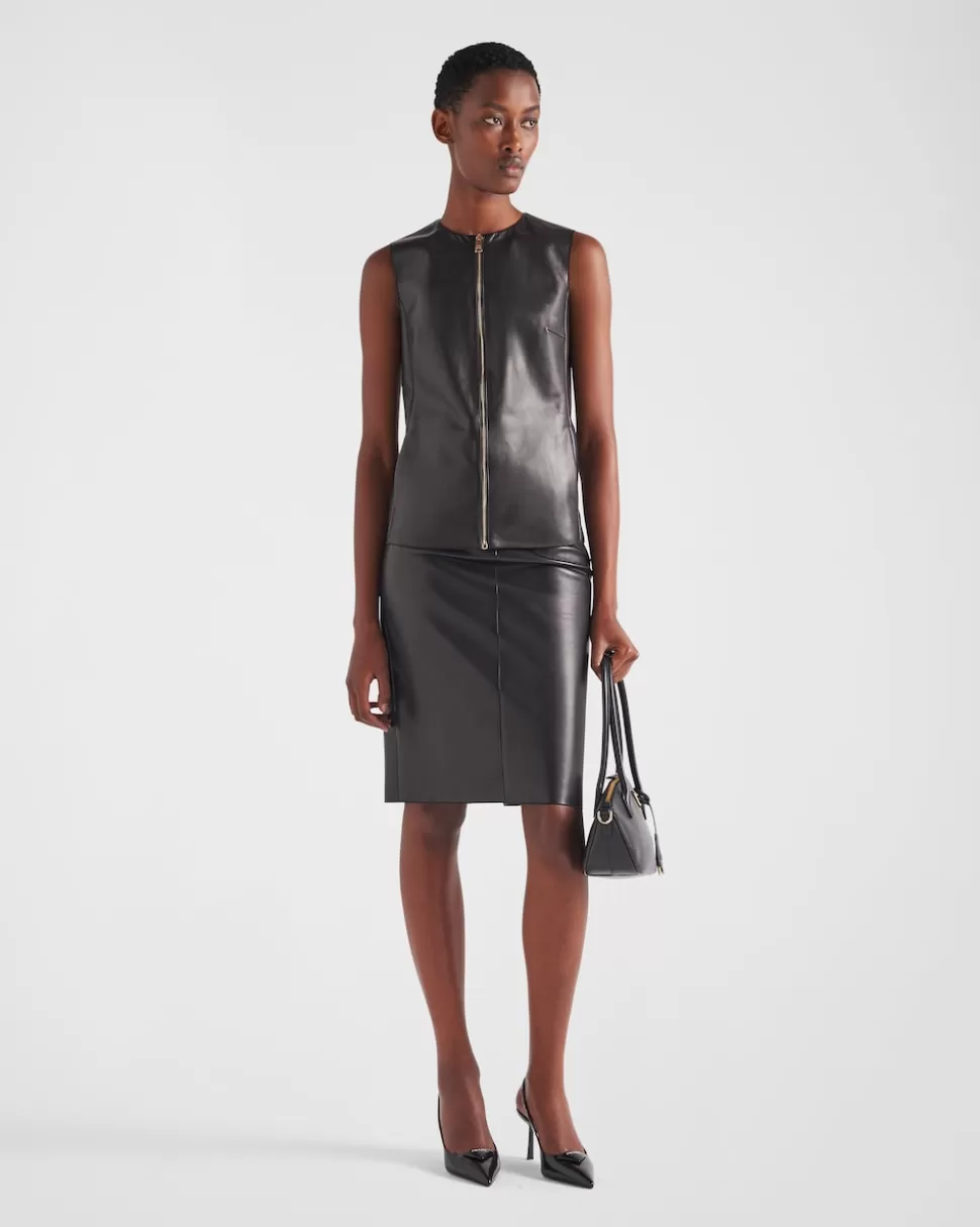 Cheap Prada Weste Aus Stretch-nappaleder Schwarz